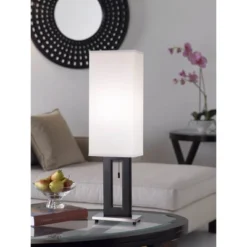 360 Lighting Floating Rectangle Modern Table Lamp 30" Tall Black Metal Open Frame White Fabric Box Shade For Bedroom Living Room Bedside Nightstand -Home Decoration Shop GUEST cba23614 a153 450b 8727 52b72230fe59
