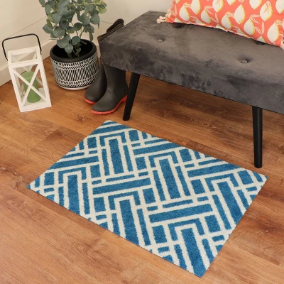 2'x3' ColorStar Deco Grid Door Mat Sapphire - Bungalow Flooring 4 2'x3' ColorStar Deco Grid Door Mat Sapphire - Bungalow Flooring - Image 2