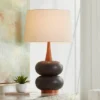 360 Lighting Amelia 28 3/4" Tall Mid Century Modern End Table Lamp Matte Black Ceramic Wood Single Living Room Bedroom Bedside Oatmeal Shade -Home Decoration Shop GUEST cfc1fb5a 0a7b 41d2 9251 4e75d04d4b65