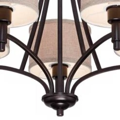 Franklin Iron Works La Pointe Oil Rubbed Bronze Pendant Chandelier 26" Wide Rustic Oatmeal Linen Shade 5-Light Fixture For Dining Room Kitchen Island -Home Decoration Shop GUEST d0f5ea52 82b7 4cff b305 4b7759ed5907
