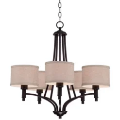 Franklin Iron Works La Pointe Oil Rubbed Bronze Pendant Chandelier 26" Wide Rustic Oatmeal Linen Shade 5-Light Fixture For Dining Room Kitchen Island -Home Decoration Shop GUEST d3568520 e7b6 415b 845e b4ceddc67fe8