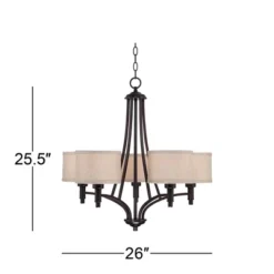 Franklin Iron Works La Pointe Oil Rubbed Bronze Pendant Chandelier 26" Wide Rustic Oatmeal Linen Shade 5-Light Fixture For Dining Room Kitchen Island -Home Decoration Shop GUEST d935f7ac 9943 4724 93d2 71120010b472