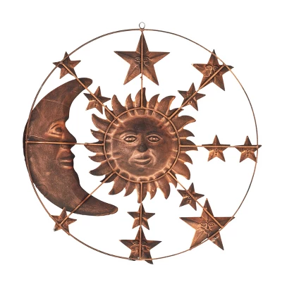 Metal Sun And Moon Indoor Outdoor Wall Decor With Stars Bronze - Olivia & May 9 Metal Sun And Moon Indoor Outdoor Wall Decor With Stars Bronze - Olivia & May - Image 7