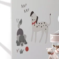 Lambs & Ivy Bow Wow Gray/Beige Dog/Puppy With Doghouse Wall Decals/Stickers