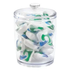 MDesign Plastic Laundry Shelf Storage Organizer Jar Holder Set, 3 Pack - Clear -Home Decoration Shop GUEST db797fcf 7ff2 4721 9d12 f9ad92777c99