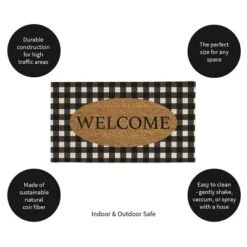 Evergreen Buffalo Check Welcome Indoor Outdoor Natural Coir Doormat 1'4"x2'4" Black -Home Decoration Shop GUEST dc8c60c9 4938 43af ad0e bfe8a61a23e9