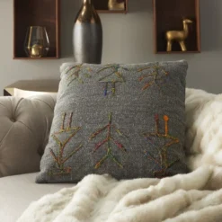 Mina Victory Life Styles Embroidered Figures Indoor 18"x18" Charcoal Throw Pillow -Home Decoration Shop GUEST df3bd834 98e1 4045 b9c2 2948a09b685c