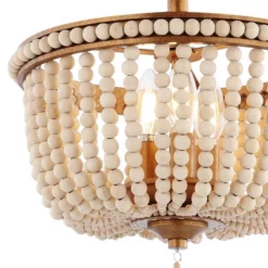 14" LED 3-Light Allie Wood Bead/Iron Pendant Antique Gold/Taupe - JONATHAN Y -Home Decoration Shop GUEST e127d01f f6ea 4bf0 b531 29237fdf3be4