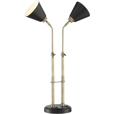 Possini Euro Design Sentry Modern Mid Century Desk Lamp 23" High Black Brass With USB Charging Port LED Adjustable Cone Shade For Bedroom Living Room 10 Possini Euro Design Sentry Modern Mid Century Desk Lamp 23" High Black Brass With USB Charging Port LED Adjustable Cone Shade For Bedroom Living Room - Image 8