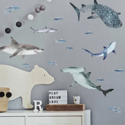 Sharks Peel And Stick Wall Decal - RoomMates 4 Sharks Peel And Stick Wall Decal - RoomMates - Image 2