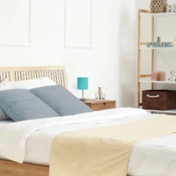 11.81" Traditional Petite Metal Stick Bedside Table Desk Lamp In Chrome With Fabric Shade Blue - Creekwood Home -Home Decoration Shop GUEST e5df67fb fc88 44a4 9591 5e3293634cfc