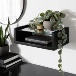 18" X 6" Holt Wood/Glass Decorative Wall Shelf Black - Kate & Laurel All Things Decor -Home Decoration Shop GUEST e6d859e8 535e 41f0 a79d d20e908bb39f