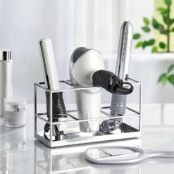 MDesign Steel Bathroom Countertop Hair Care Storage Organizer Basket