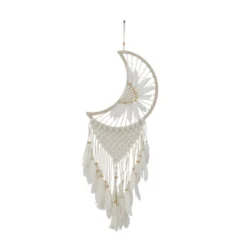 42" X 14" Cotton Macrame Handmade Intricately Woven Dreamcatcher Wall Decor With Beaded Fringe Tassels White - Olivia & May -Home Decoration Shop GUEST e7658d31 4380 455c a580 a14848472190