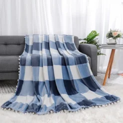 PiccoCasa Flannel Pom-Pom Tartan Checkered Fleece Throw Blanket 1Pc -Home Decoration Shop GUEST e9be638f 2946 4a5b a4ff 14e8de58814a