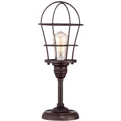 Franklin Iron Works Modern Industrial Desk Table Lamp 17 1/4" High Bronze Wire Cage Edison Bulb For Bedroom Bedside Office 6 Franklin Iron Works Modern Industrial Desk Table Lamp 17 1/4" High Bronze Wire Cage Edison Bulb For Bedroom Bedside Office - Image 4