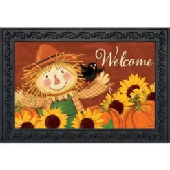 Briarwood Lane Happy Scarecrow Fall Doormat Sunflowers Autumn Indoor / Outdoor 30" X 18"