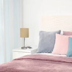 19.5" Bedside USB Port Feature Metal Table Desk Lamp Brushed Steel With Tan Fabric Shade - Creekwood Home 15 19.5" Bedside USB Port Feature Metal Table Desk Lamp Brushed Steel With Tan Fabric Shade - Creekwood Home -Home Decoration Shop GUEST f05834ce 5eac 442e 8484 da48eb1efe57