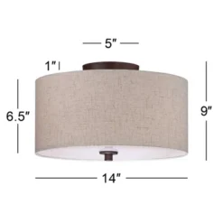 Regency Hill Sylvan Modern Ceiling Light Semi Flush Mount Fixture 14" Wide Bronze 3-Light Oatmeal Fabric Drum Shade For Bedroom Kitchen Living Room -Home Decoration Shop GUEST f0963af3 123f 45f3 9682 fe553a845f8e