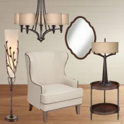 Franklin Iron Works La Pointe Oil Rubbed Bronze Pendant Chandelier 26" Wide Rustic Oatmeal Linen Shade 5-Light Fixture For Dining Room Kitchen Island -Home Decoration Shop GUEST f0d9d244 8caf 4f41 97ef ef64b4a928e2