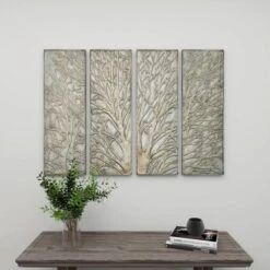 Metal Tree Wall Decor With Embossed Design Set Of 4 Brown - Olivia & May -Home Decoration Shop GUEST f3750e04 06b1 4703 9474 e0b3450c793f