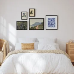 Americanflat 5 Piece Vintage Gallery Wall Art Set - Path Over The Hill, Flowers In The Valley, Violets By Maple + Oak