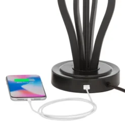 360 Lighting Heather Modern Industrial Table Lamps 25 3/4" High Set Of 2 Dark Iron With USB Charging Port Burlap Drum Shade For Bedroom House Desk -Home Decoration Shop GUEST fe328cf8 a988 436d a7b4 ebb582dcc574