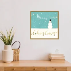 16" X 16" Merry Christmas Snowman By Veronique Charron Framed Canvas Wall Art - Amanti Art -Home Decoration Shop GUEST febabda7 e2d3 4b59 8b18 832f53c305f4