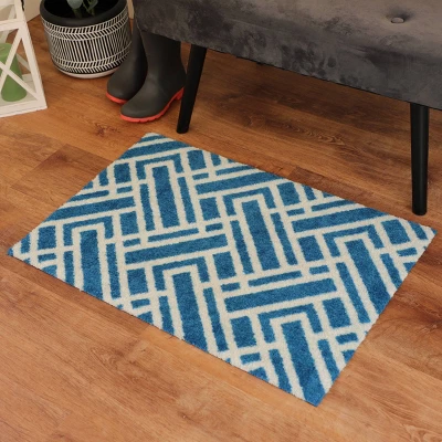 2'x3' ColorStar Deco Grid Door Mat Sapphire - Bungalow Flooring 3 2'x3' ColorStar Deco Grid Door Mat Sapphire - Bungalow Flooring